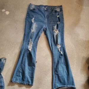 SHEIN Distressed Flare Jeans in Blue